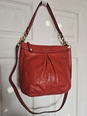 Coach Red Leather Hobo Crossbody Bag • Slouchy Shoulder Purse